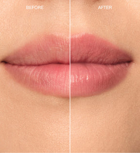 Hydrating Lip Tint before and after comparison in shade Dusty Rose showing hydrated and naturally fuller lips with sheer color