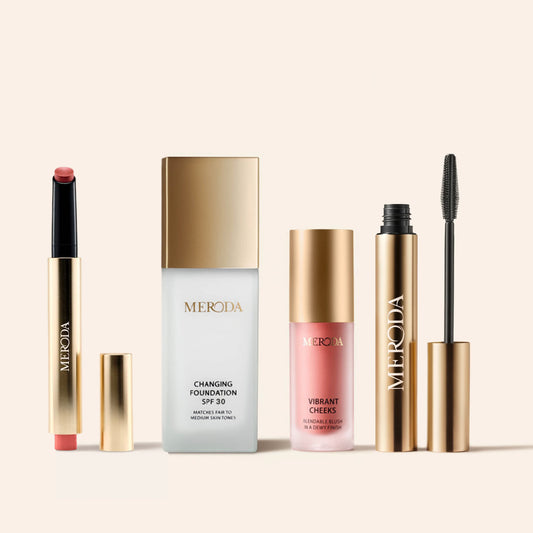 On The Go Bundle featuring Hydrating Lip Tint, Changing Foundation, Vibrant Cheeks Blush and Gilded Lashes Mascara
