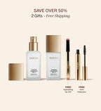 Everyday Essentials set featuring two SPF 15 changing foundation bottles, a free hydrating lip tint, and a free mini mascara.