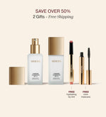 Everyday Essentials set featuring two SPF 15 changing foundation bottles, a free hydrating lip tint, and a free mini mascara.