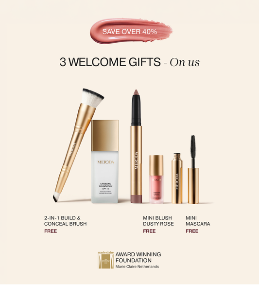Essential Duo (+3 FREE GIFTS) featuring award-winning Changing Foundation and three free gold-toned makeup gifts.