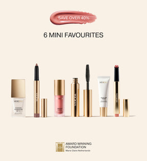 Meroda Cosmetics Mini Starter Kit featuring six mini favorites including Changing Foundation and Gilded Lashes Mascara.