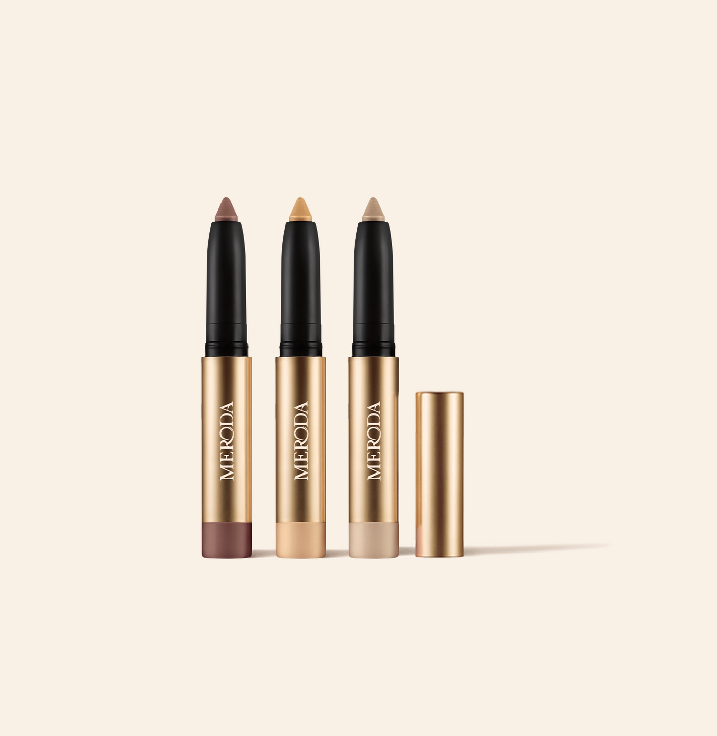 Meroda Cosmetics Mini Eye Shimmer Set featuring three top-selling Mini Eye Perfecting Shimmer Sticks