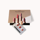 Meroda Velvet Dream Lipsticks Sample - 0.15 g x 3 (Red, Nude & Pink) card with a blister pack and applicator brush.