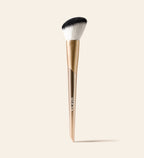 Meroda Cosmetics Vibrant Cheeks Blush Brush with soft angled synthetic bristles and a gold handle for a seamless finish