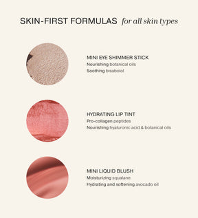 Soft Touch Trio gráfico de ingredientes con fórmulas que priorizan la piel, aceites botánicos nutritivos y escualano hidratante.