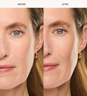 Meroda Cosmetics Daily Face SPF 40 before and after results showing a hydrated and radiant complexion.