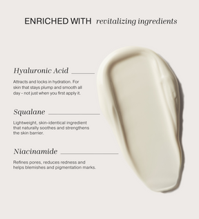Texture crémeuse de la Protection solaire quotidienne FPS 40 enrichie en acide hyaluronique, squalane et niacinamide.