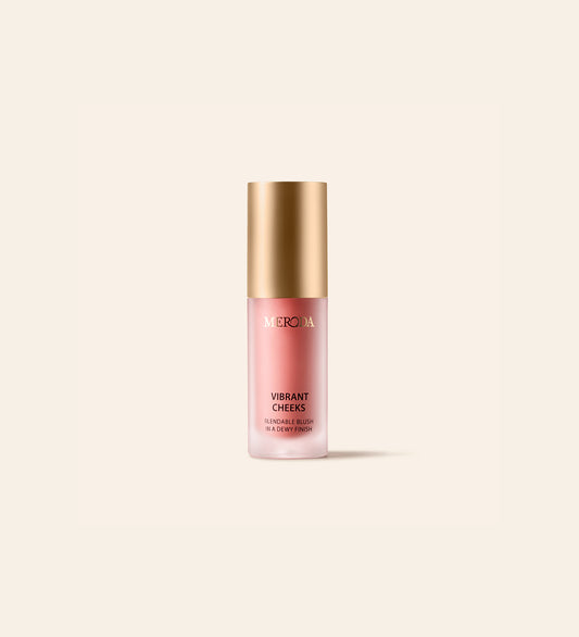 Mini Vibrant Cheeks Liquid Blush en Dusty Rose au capuchon doré, offrant un fini modulable et rosé.