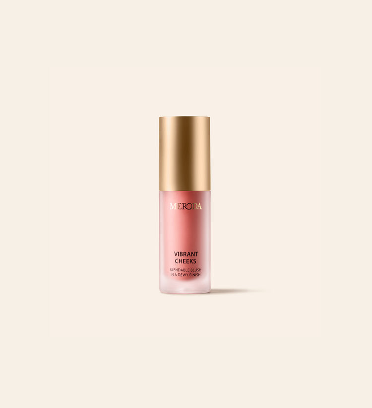 Meroda Mini Vibrant Cheeks Liquid Blush bottle in shade Dusty Rose with a dewy finish