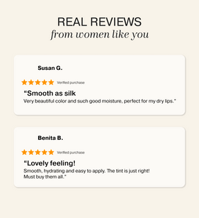 Reseñas de clientes para el Mini Lip Tint Trio que elogian la hidratación y textura suave.